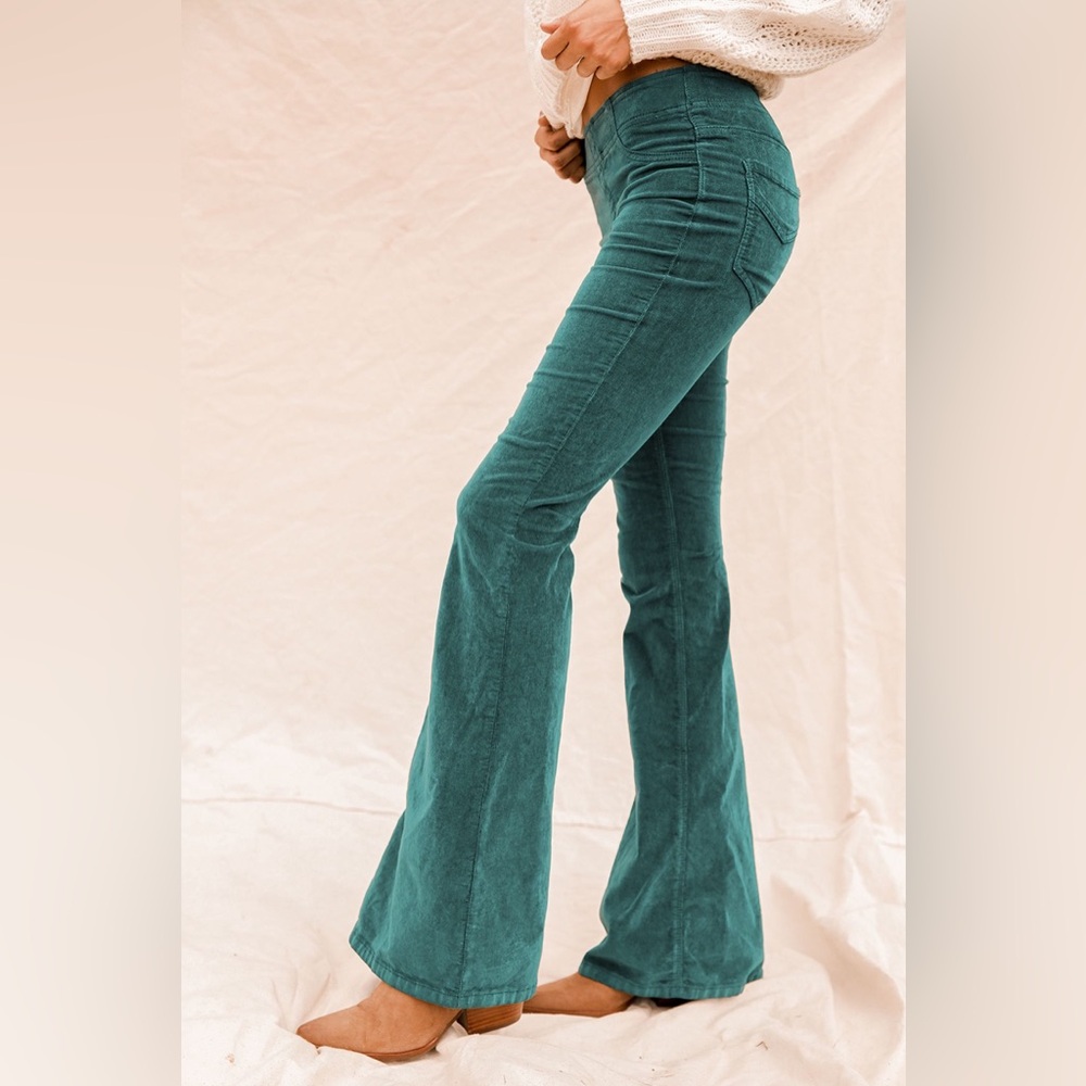 Free People Pull-On Forest Green Corduroy Flare Pant